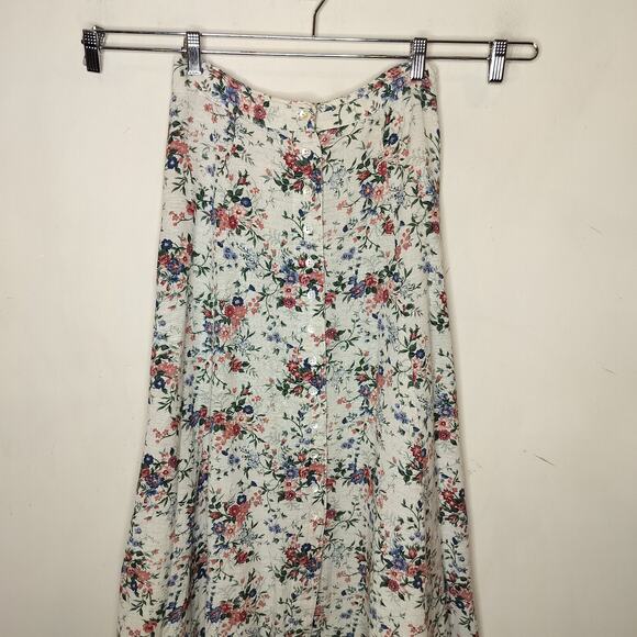 Lemon Grass Floral Maxi Skirt Button Front Elastic Waist - Picture 2 of 8